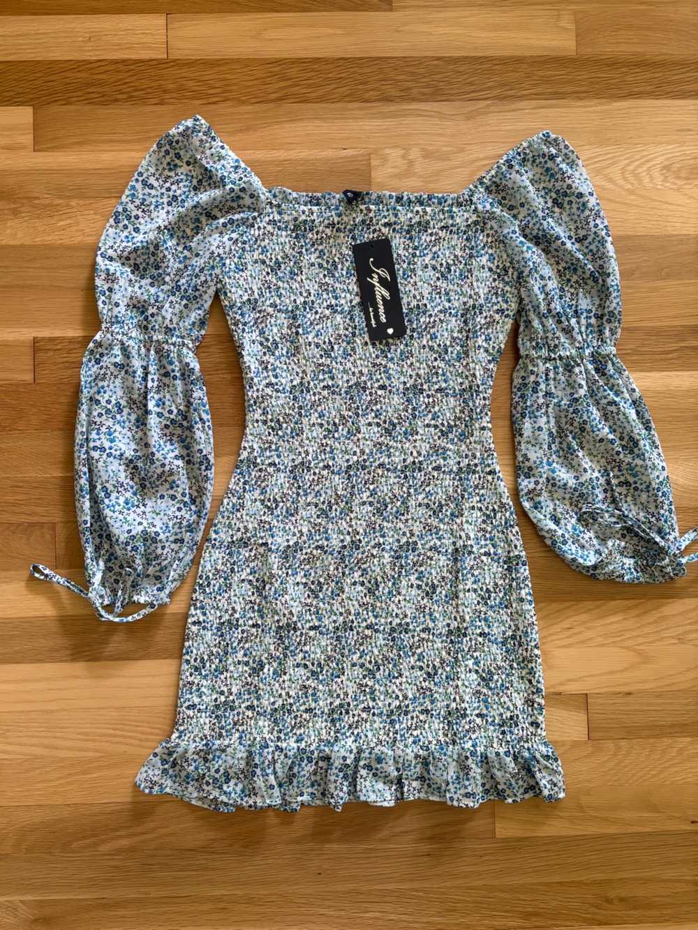 Asos Influence Blue Smocked Dress